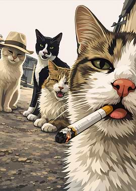 Gang of Cats Smoking Cigarettes