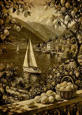 Sailboat on a Lake with Lemons