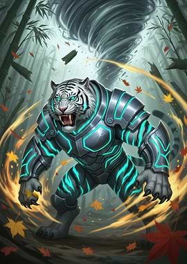 Armored White Tiger in a Tornado