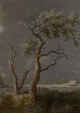 Stormy Landscape with Trees and Cattle