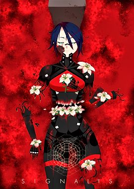 Signalis Character with Flowers and Blood