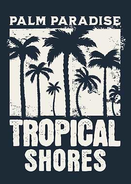 Palm Paradise Tropical Shores Wall Art, Vintage Tropical Beach Poster, Palm Tree Coastal Decor