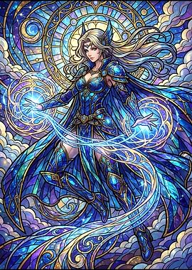 Stained Glass Fantasy Warrior