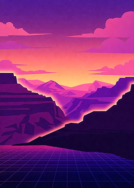 Retro Sunset Canyon Landscape