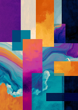 Abstract Geometric Collage with Swirling Colors