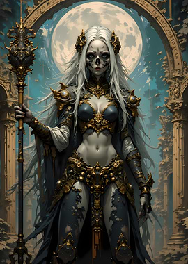 Gothic Sorceress with Staff and Moon
