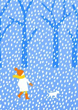 Person walking a dog in the snow