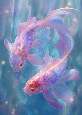Two iridescent koi fish swimming