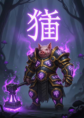 Fantasy Pig Warrior with Hammer