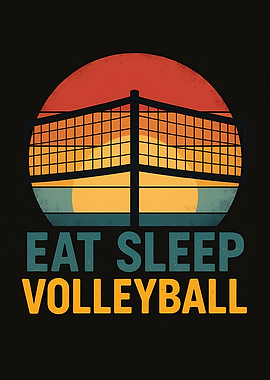 Eat Sleep Volleyball Retro Sunset