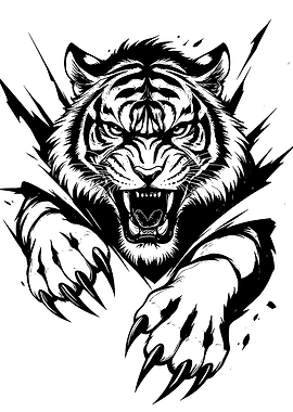 Aggressive Tiger Roaring with Claws