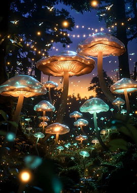 Enchanted Forest Mushrooms at Dusk