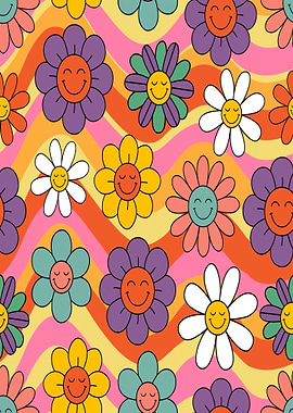 Retro Smiley Flower Pattern