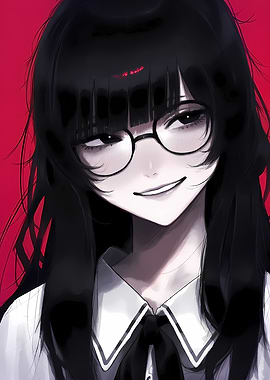 Anime Girl with Glasses and Smirk