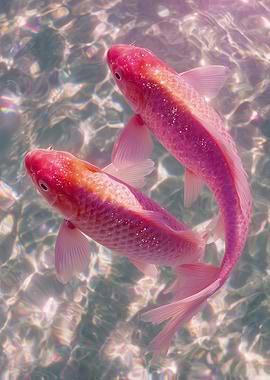 Two Pink Koi Fish Swimming