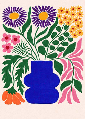 Vibrant Floral Arrangement in Blue Vase