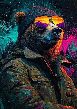 Cool Bear Street Art Sunset Sunglasses