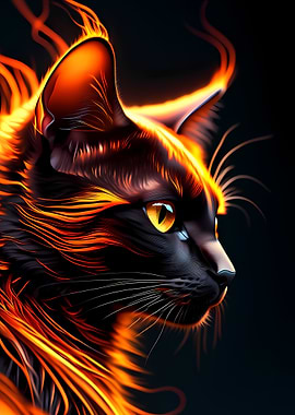 Fiery Black Cat Portrait