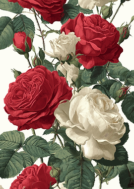 Vintage Red and White Roses