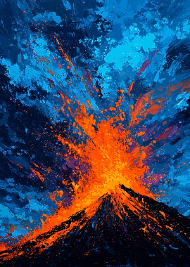 Volcano Eruption Abstract Painting