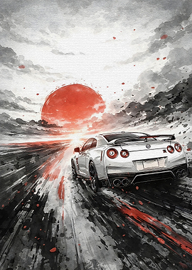 Nissan GT-R Racing at Sunset