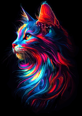 Vibrant Neon Cat Portrait