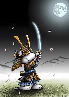 Snoopy as a Samurai under the Moon