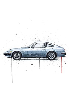 Watercolor Blue Sports Car