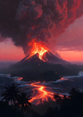 Volcano Erupting into the Ocean