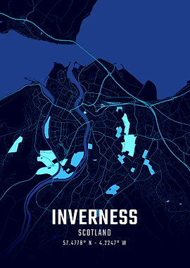 Inverness Scotland Midnight City Map