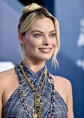 Margot Robbie on Blue Background