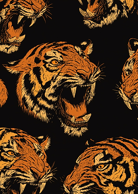 Aggressive Tiger Faces Pattern