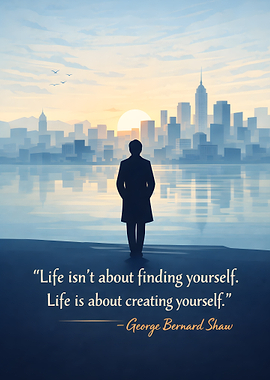 Man facing city skyline at sunrise