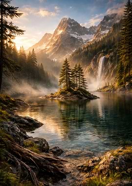 Misty Mountain Lake Sunrise
