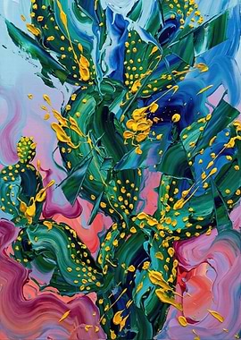 Vibrant Abstract Cactus Painting