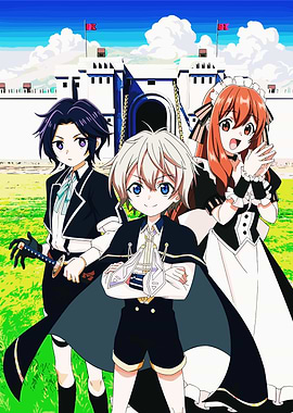 Anime characters in front of a castle