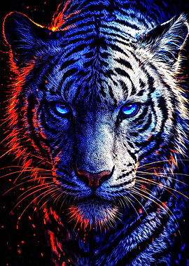 Fiery Blue Tiger Portrait