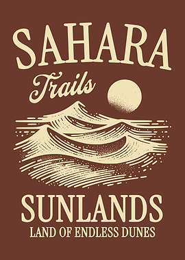 Sahara Desert Vintage Wall Art, Sahara Trails Sunlands Poster, Desert Landscape Retro Travel Decor