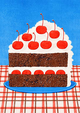 Slice of Chocolate Cake with Cherries