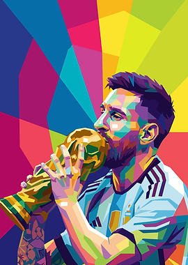 Lionel Messi kissing World Cup trophy