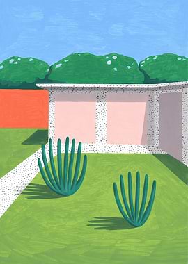 Mid-century modern house with garden