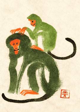 Two Monkeys Grooming Each Other