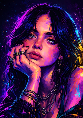 Billie Eilish Neon Portrait