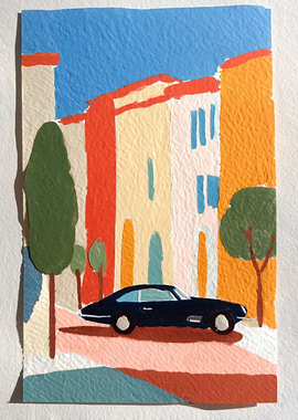 Vintage Car in a European Town