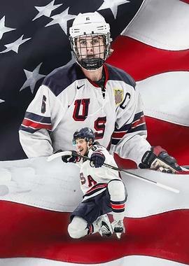 USA Hockey Players with American Flag