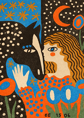 Girl and Horse in a Starry Night