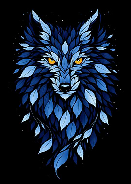 Blue Leaf Wolf Portrait
