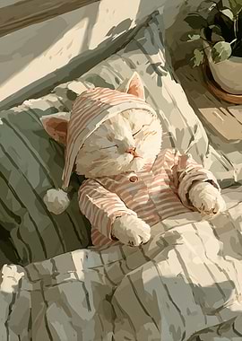 Cute Cat Sleeping in Pajamas