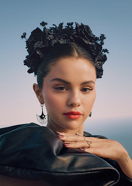 Selena Gomez in Black Headpiece and Earrings