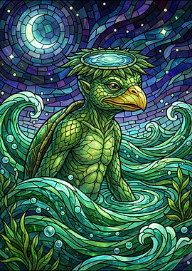 Mythical Turtle Creature in Water